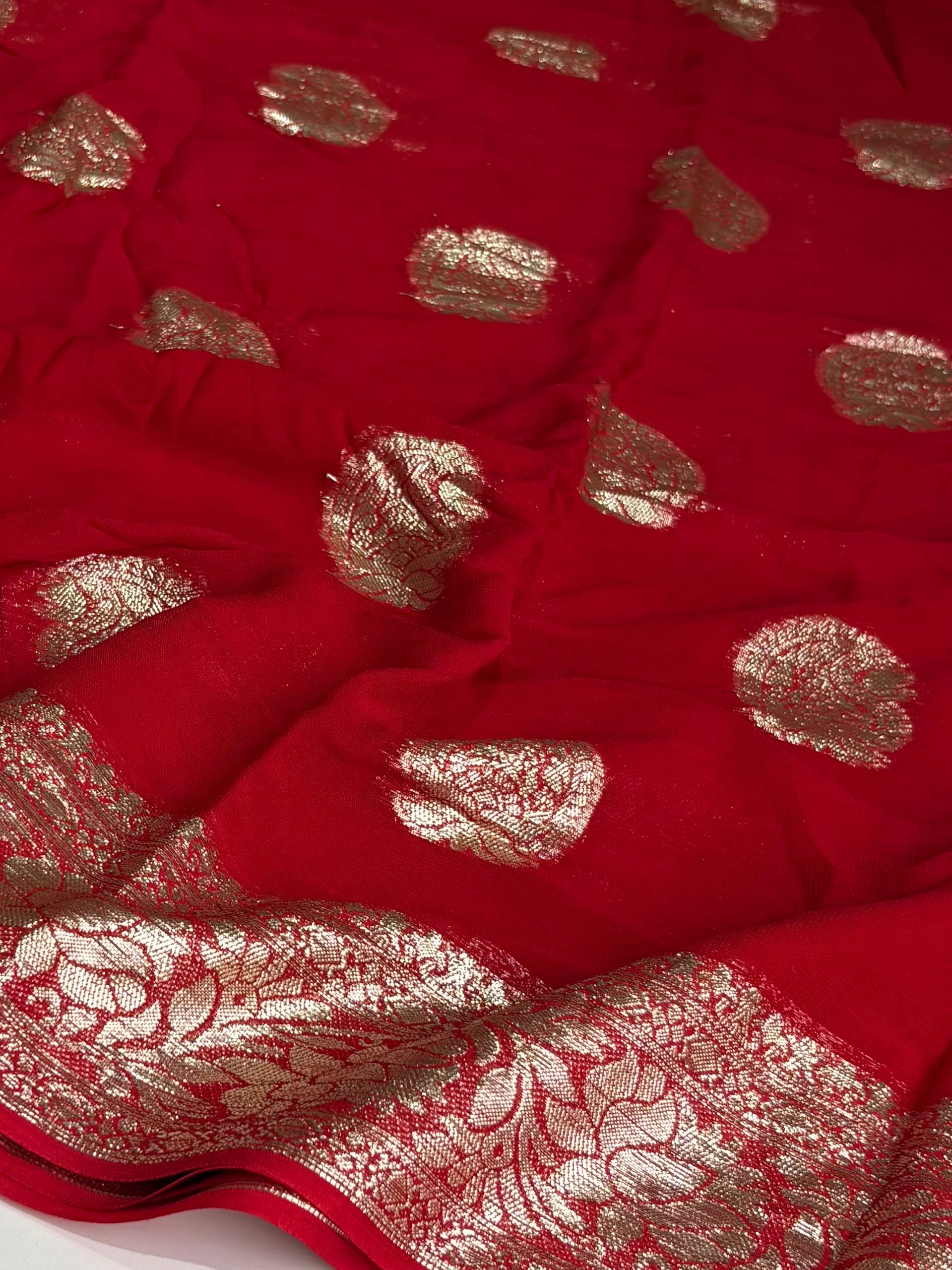 Chili Red Floral Chiffon Silk Saree