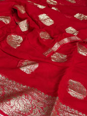 Chili Red Floral Chiffon Silk Saree