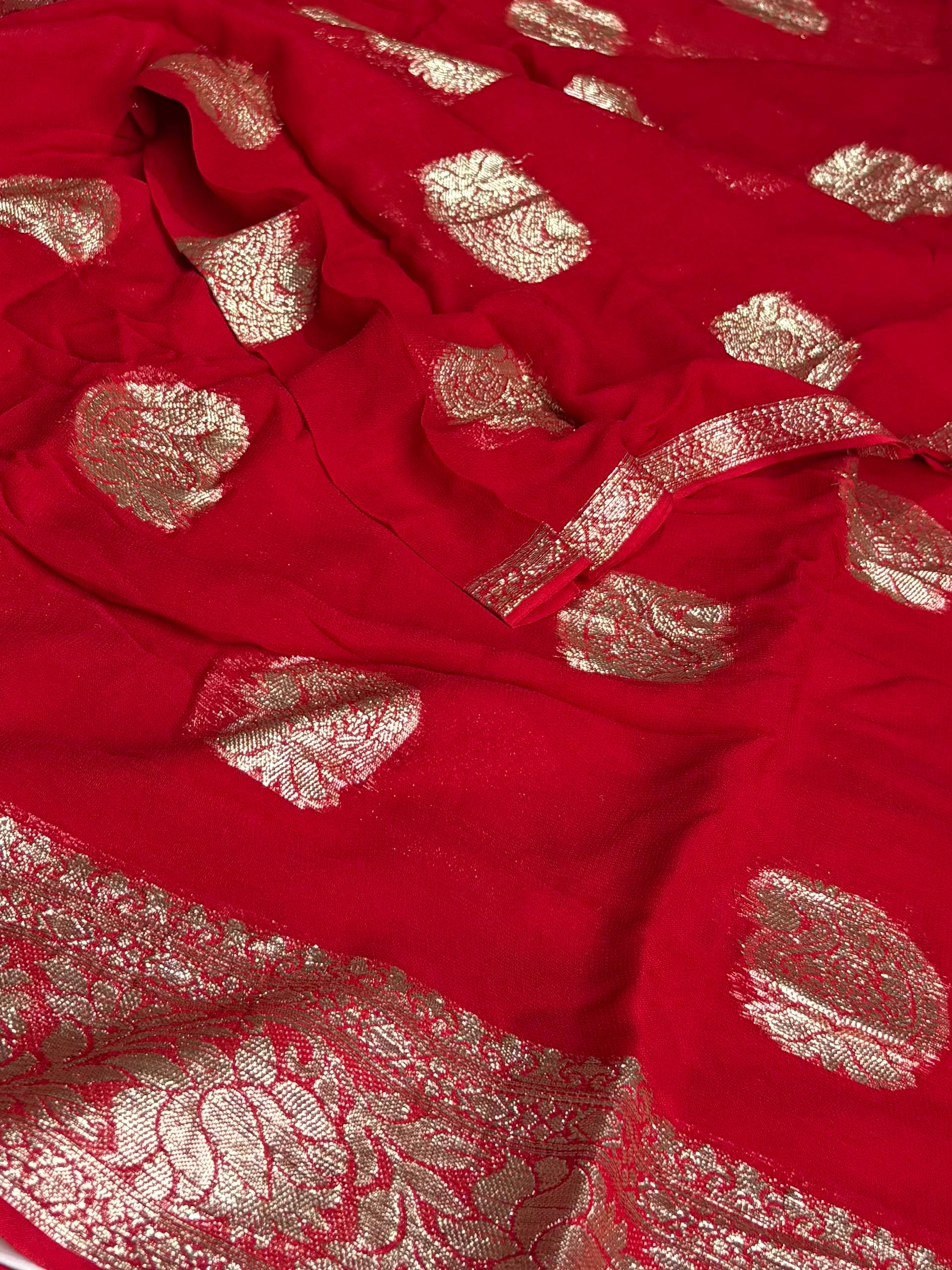 Chili Red Floral Chiffon Silk Saree