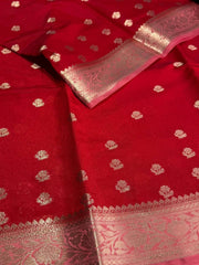 Chili Red Banaras Cotton Silk Saree