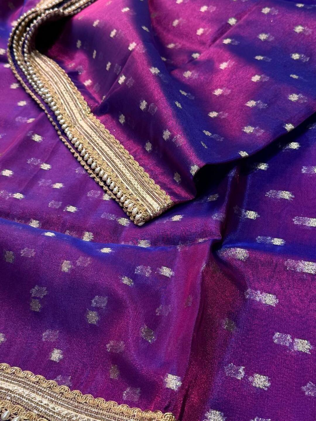 Dual Tone Purple Tissue Cotton Silk Saree