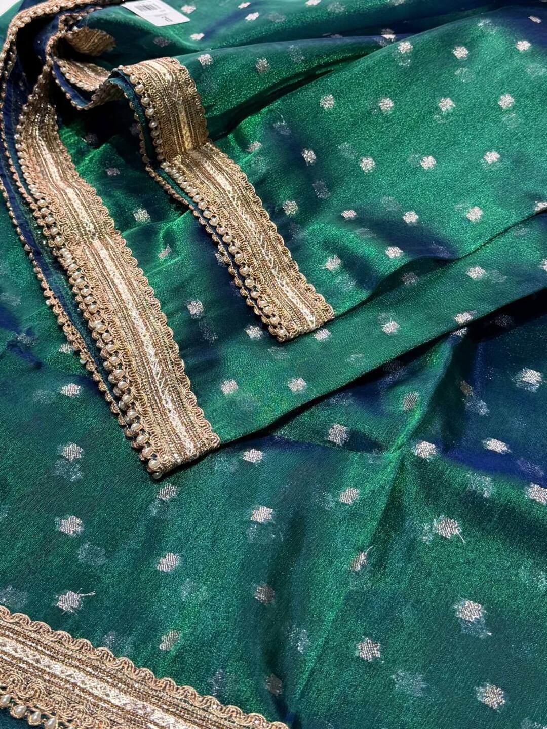 Peacock Green Tissue Cotton Silk Saree