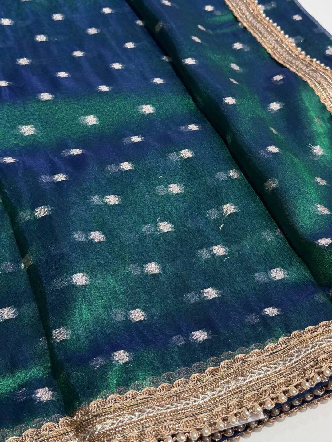 Peacock Green Tissue Cotton Silk Saree