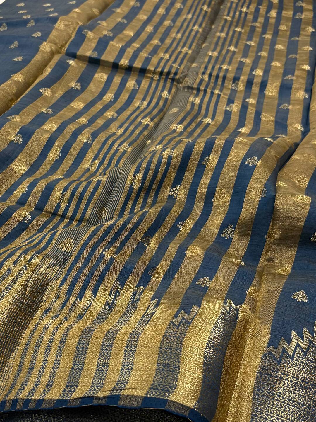 Teal Blue Tussar Cotton Saree
