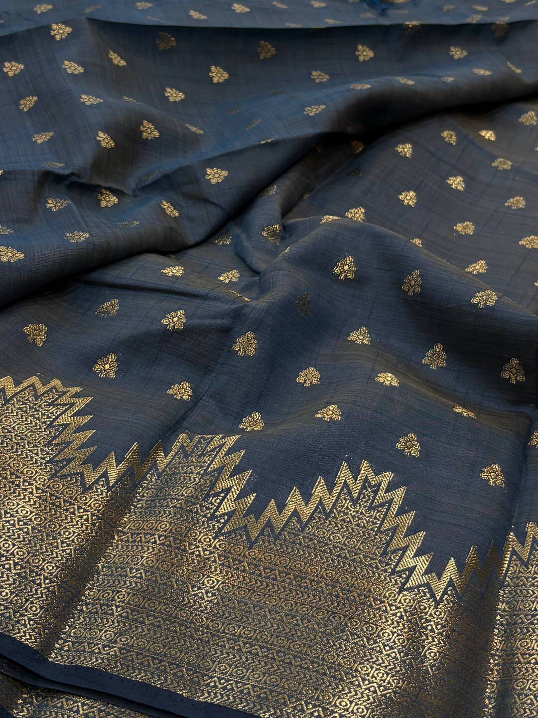 Teal Blue Tussar Cotton Saree