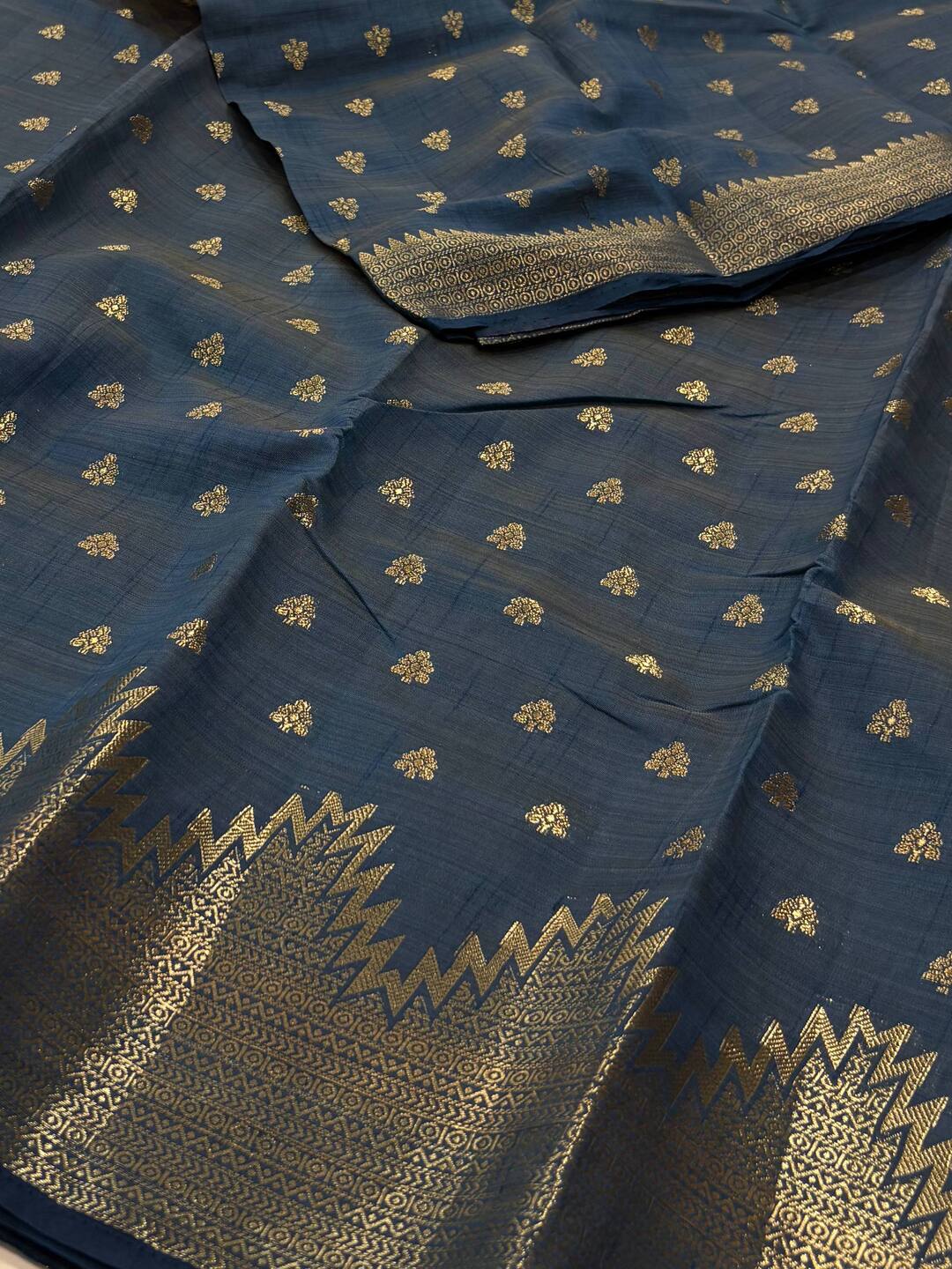 Teal Blue Tussar Cotton Saree
