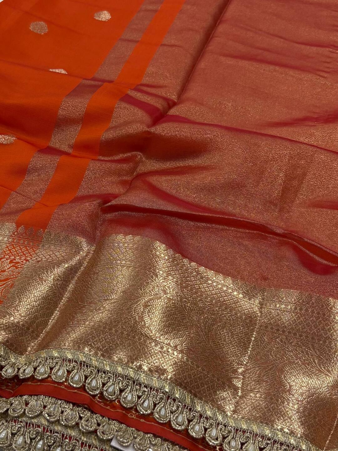 Orange Banaras Cotton Silk Saree