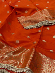 Orange Banaras Cotton Silk Saree