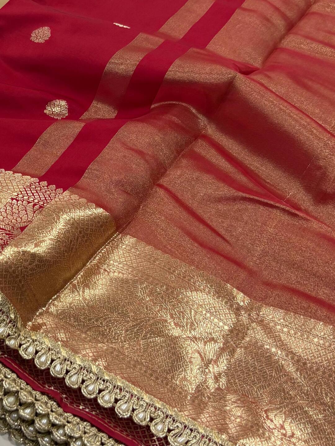 Cherry Red Banaras Cotton Silk Saree