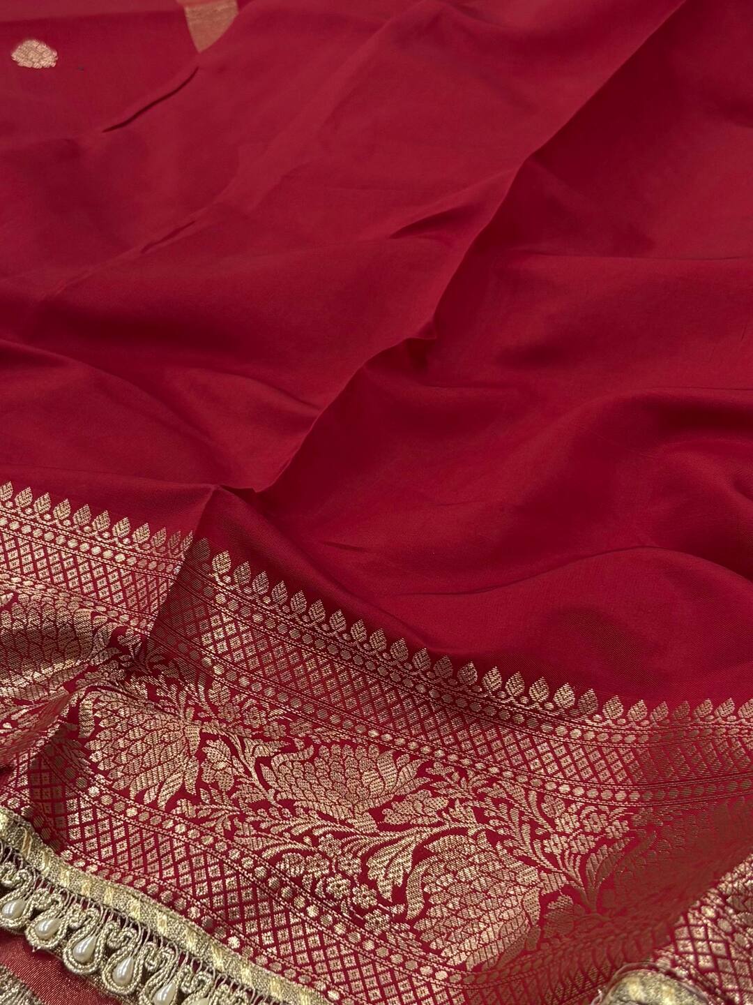 Cherry Red Banaras Cotton Silk Saree
