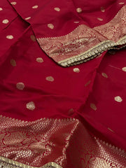 Cherry Red Banaras Cotton Silk Saree