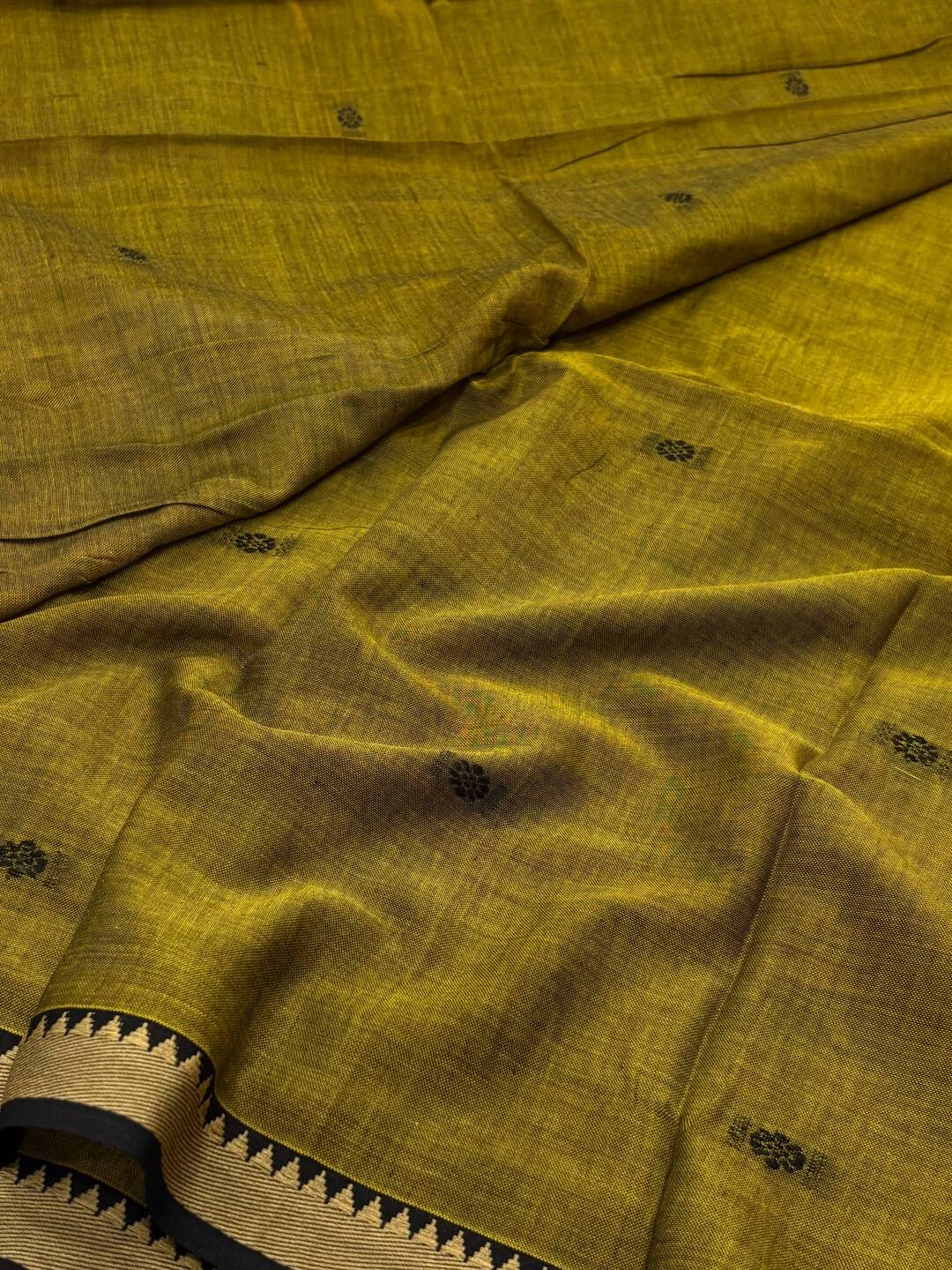 Olive Green Narayanpet Cotton Saree
