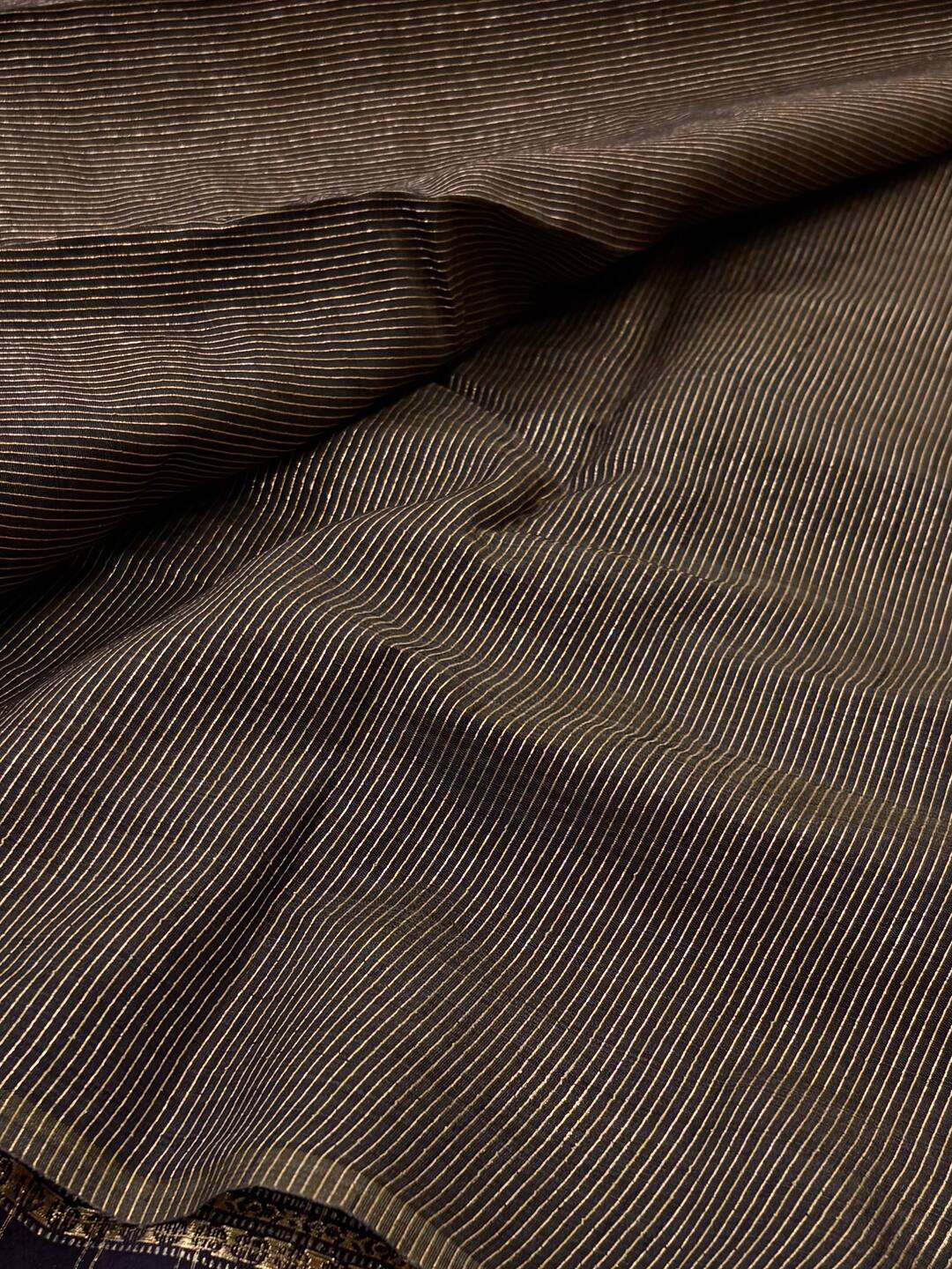 Midnight Blue Checked Tussar Cotton Saree
