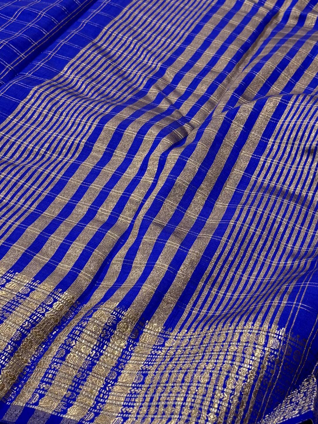 Royal Blue Checked Tussar Cotton Saree