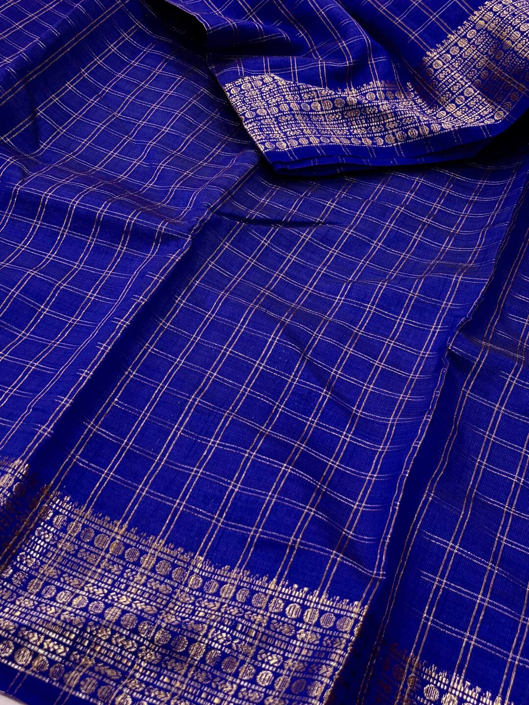 Royal Blue Checked Tussar Cotton Saree