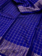 Royal Blue Checked Tussar Cotton Saree
