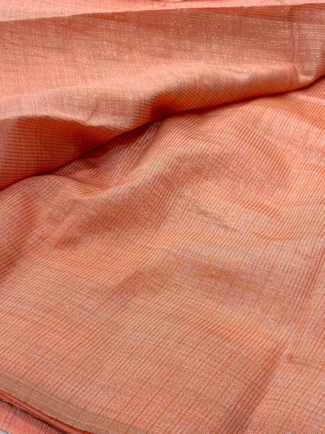 Peach Checked Tussar Cotton Saree