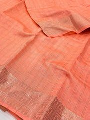 Peach Checked Tussar Cotton Saree