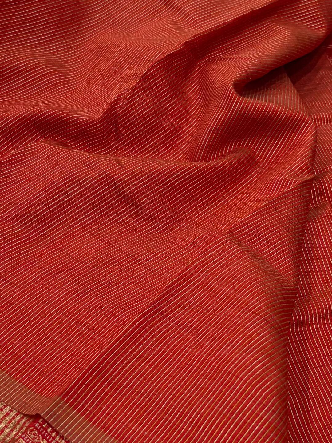 Chili Red Checked Tussar Cotton Saree