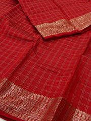Chili Red Checked Tussar Cotton Saree