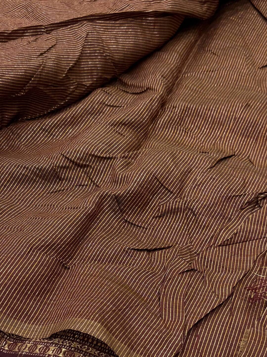 Brown Checked Tussar Cotton Saree
