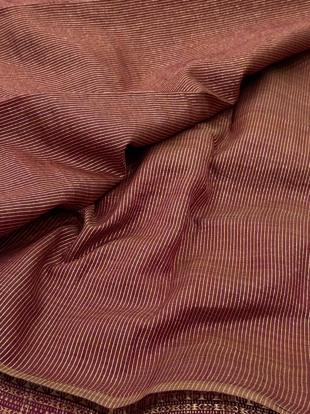 Plum Purple Checked Tussar Cotton Saree