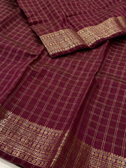 Plum Purple Checked Tussar Cotton Saree