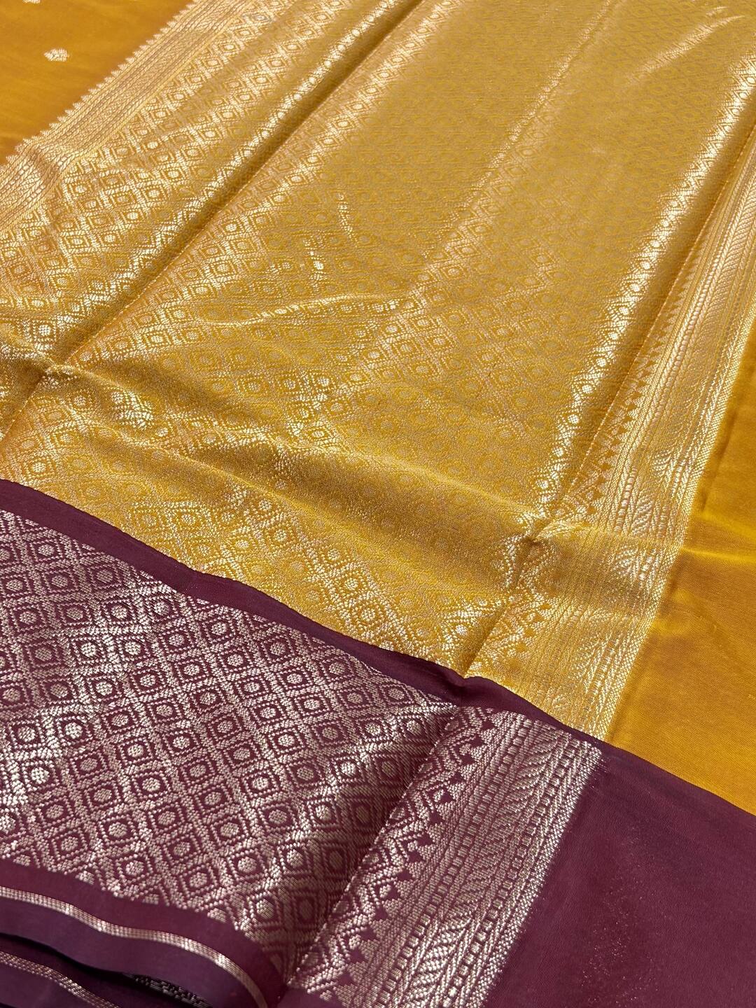 Mustard Yellow With Floral Border Cotton Silk Saree