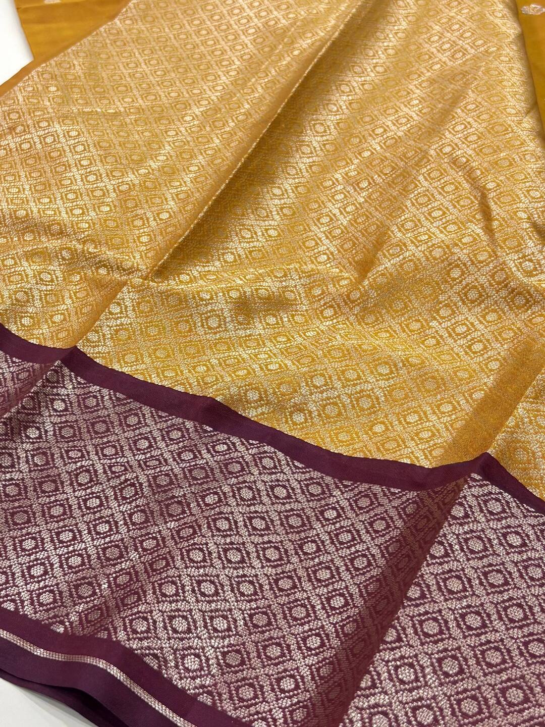 Mustard Yellow With Floral Border Cotton Silk Saree