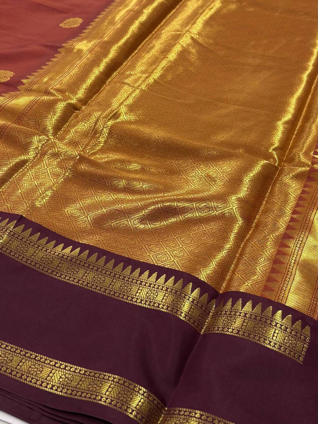 Burnt Orange Cotton Silk Saree