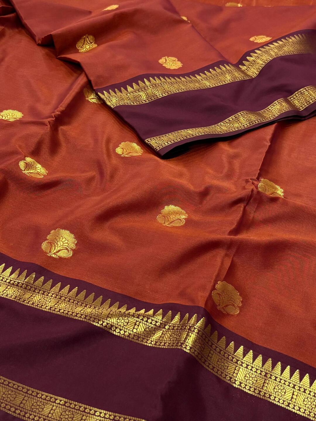 Burnt Orange Cotton Silk Saree