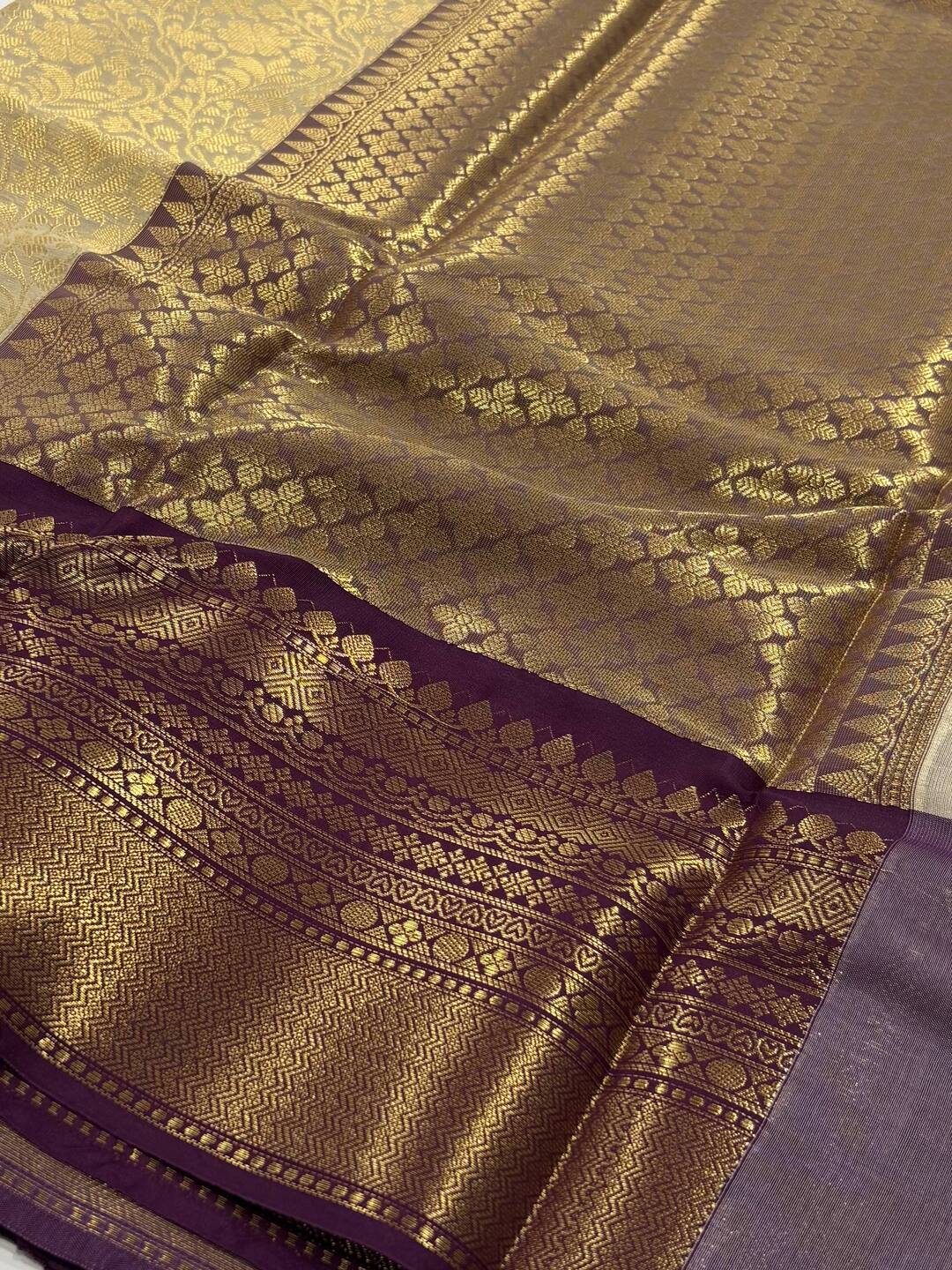 Golden Off White Tissue Banaras Cotton Silk Saree