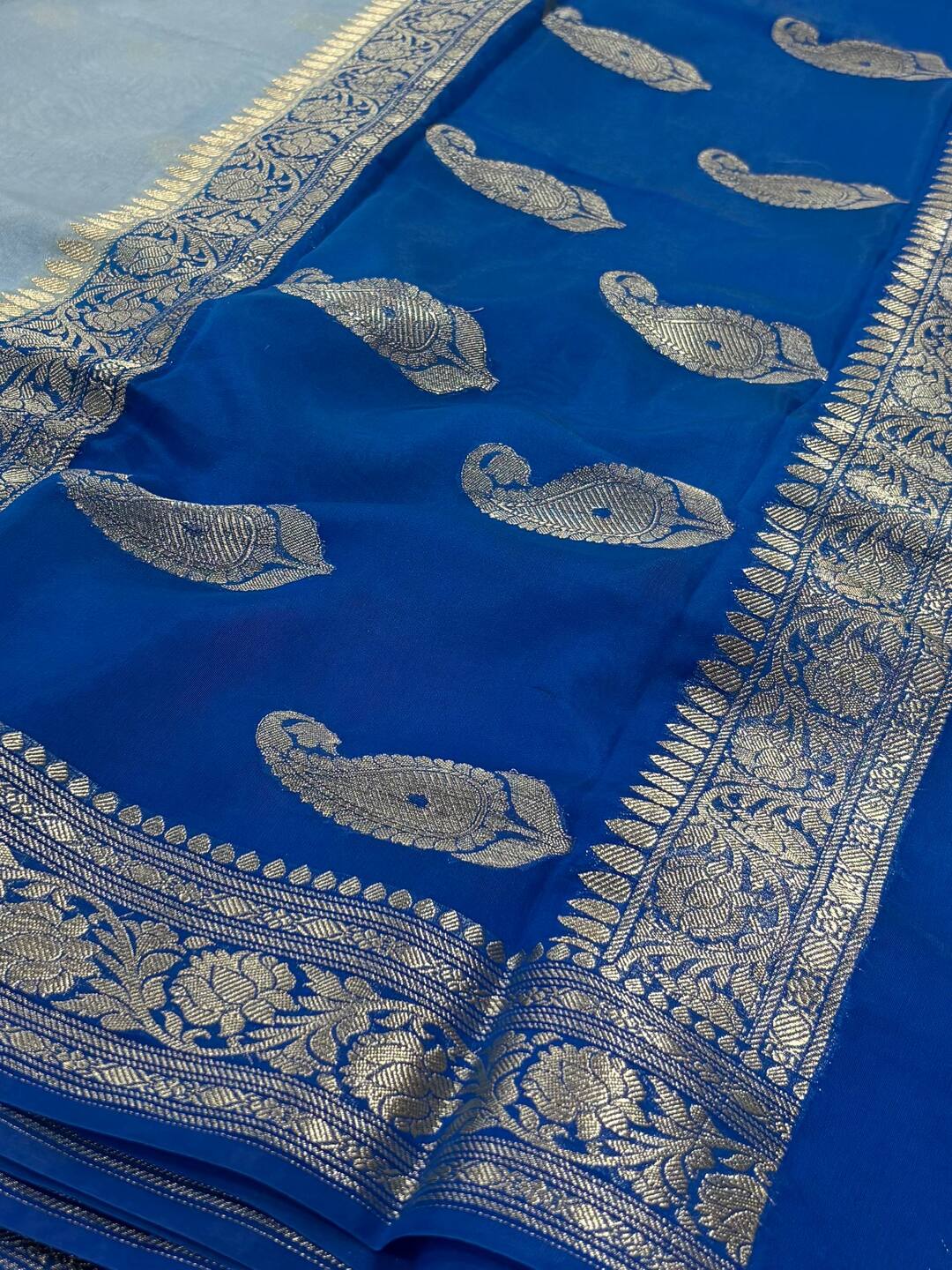 Dusty Blue Banaras Cotton Silk Saree