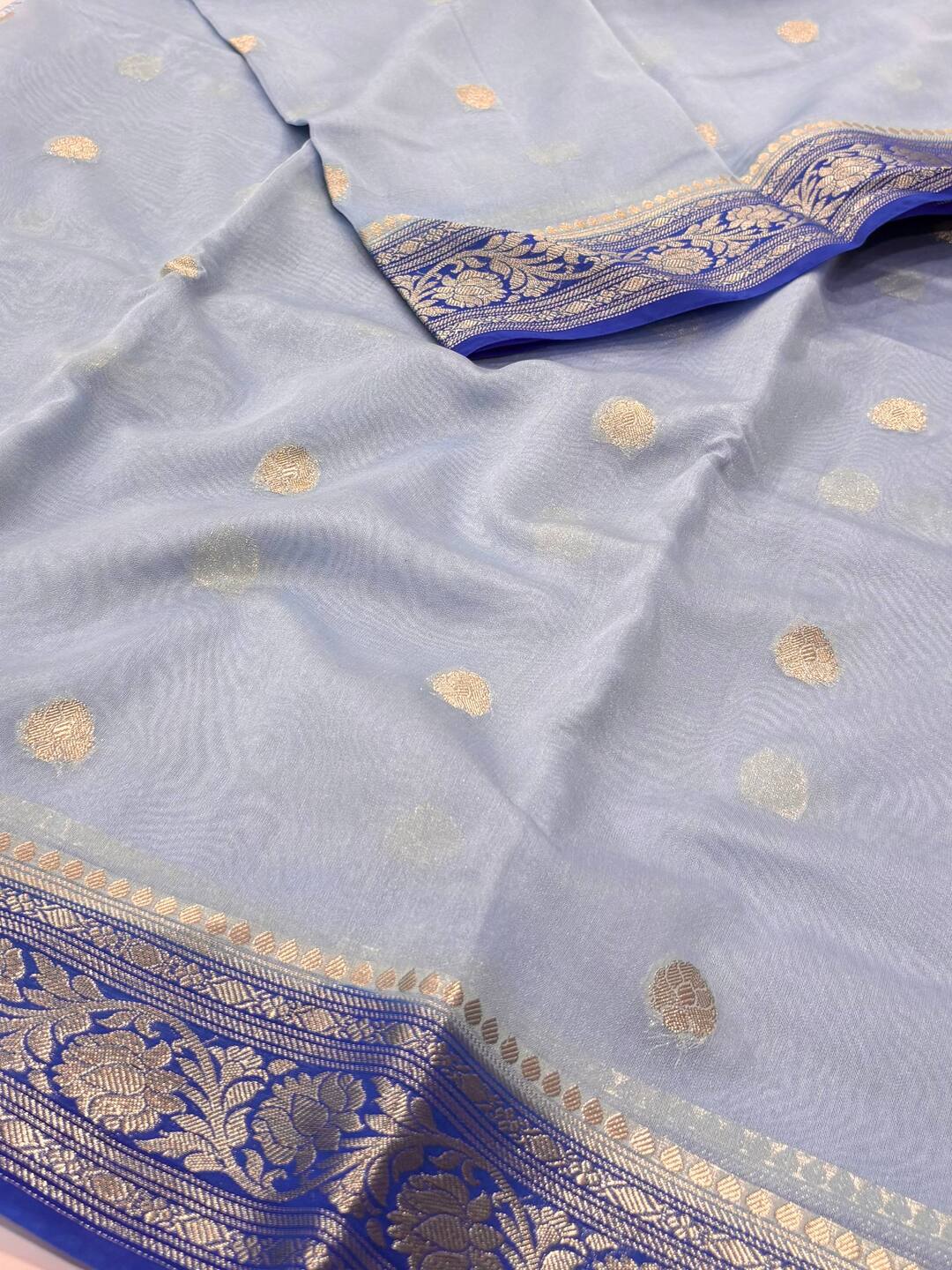 Dusty Blue Banaras Cotton Silk Saree