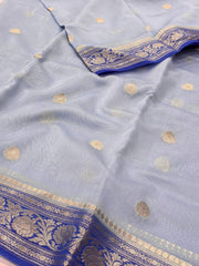 Dusty Blue Banaras Cotton Silk Saree