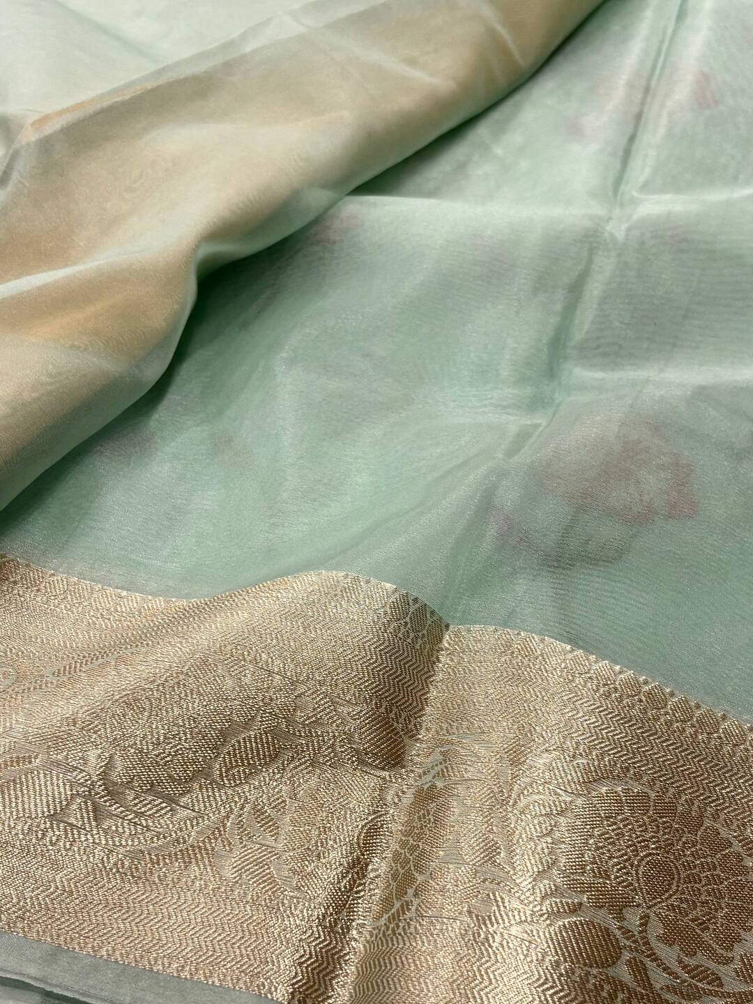 Baby Blue Floral Tissue Cotton Silk Saree