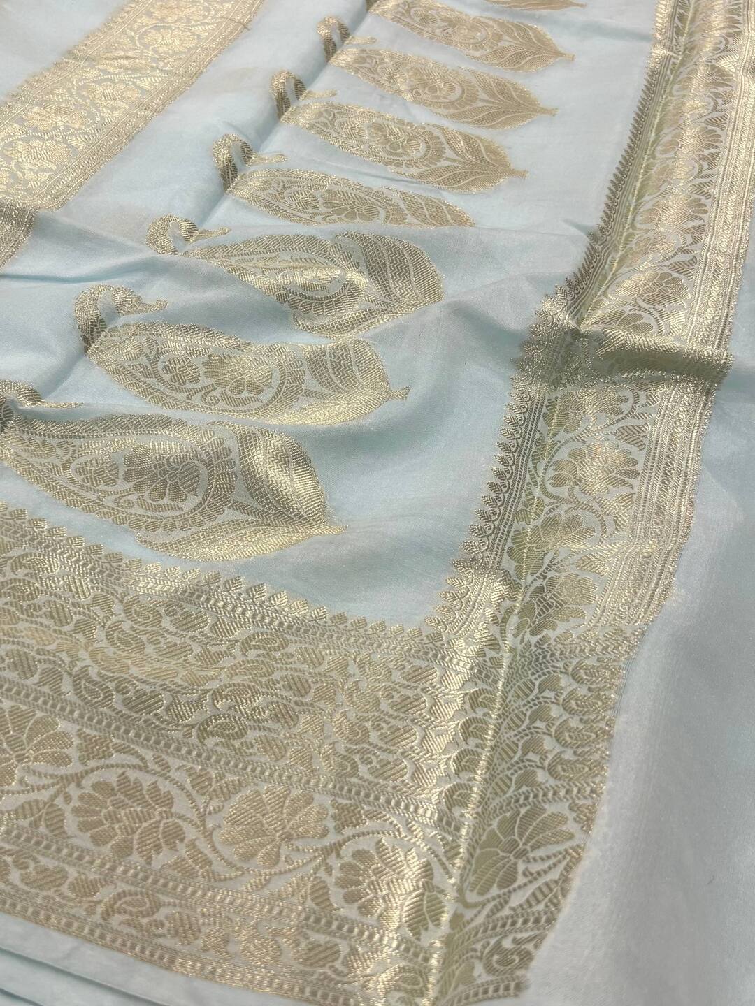 Pastel Blue Banaras Cotton Silk Saree