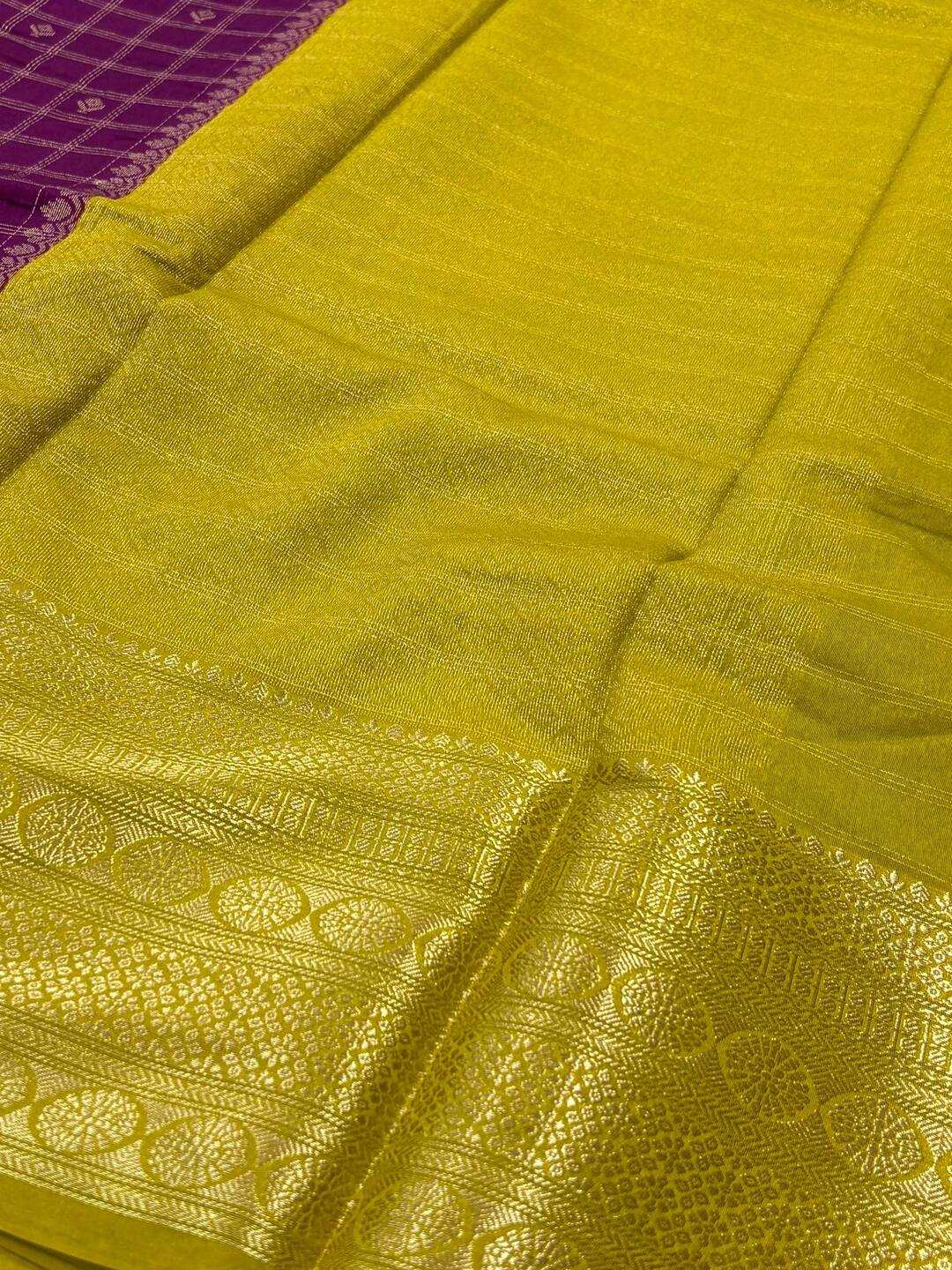 Magenta Purple Banaras Checked Cotton Silk Saree