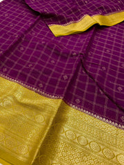 Magenta Purple Banaras Checked Cotton Silk Saree