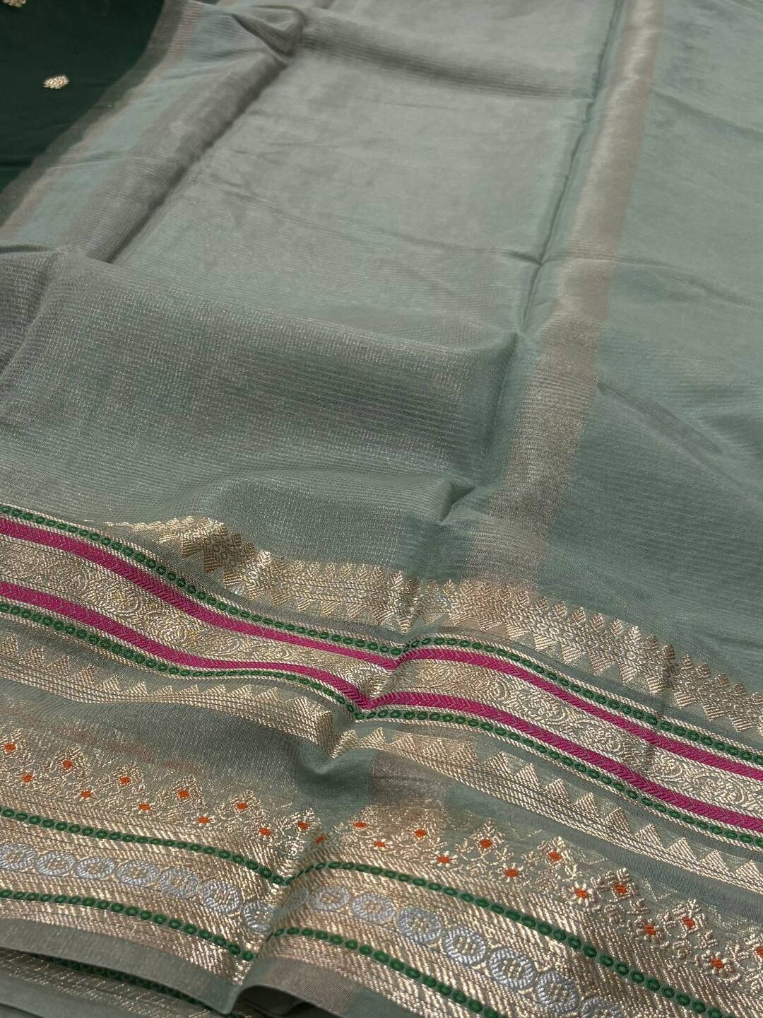 Emerald Green Banaras Cotton Silk Saree