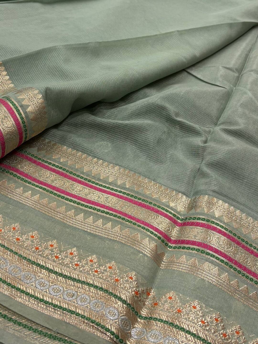 Emerald Green Banaras Cotton Silk Saree