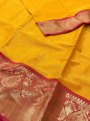 Yellow Checked Cotton Silk Saree