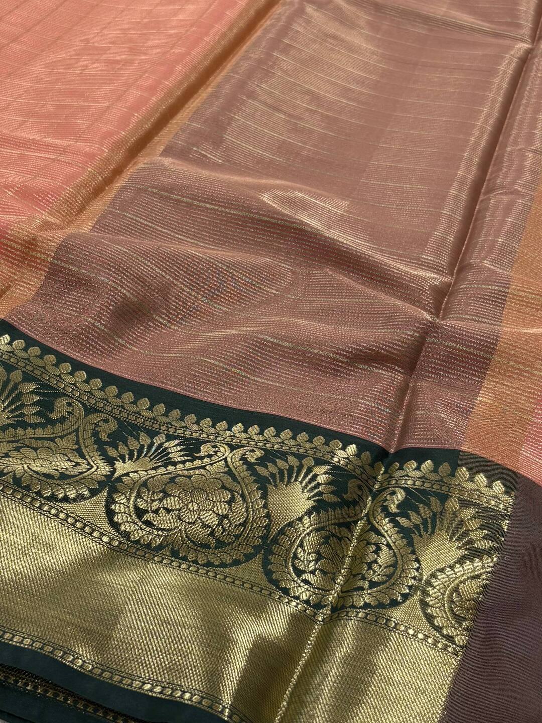 Coral Pink Checked Cotton Silk Saree