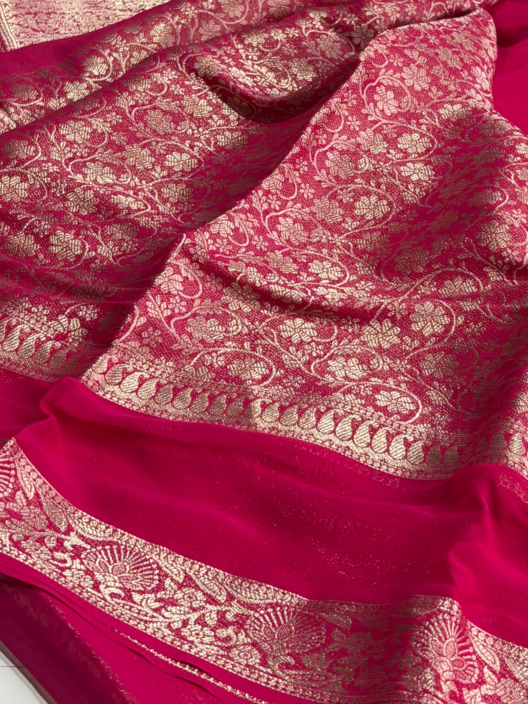 Hot Pink Chiffon Silk Saree