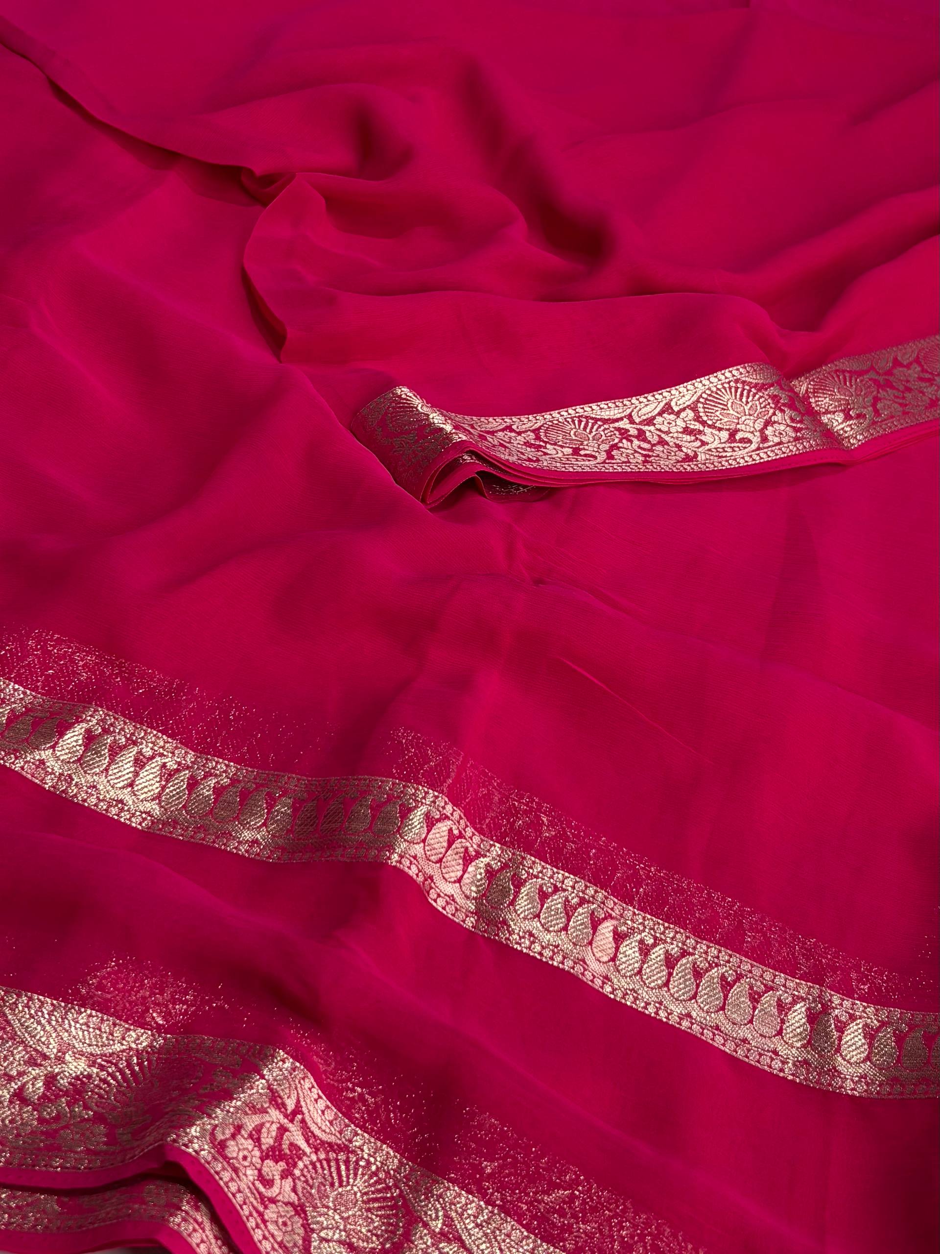 Hot Pink Chiffon Silk Saree