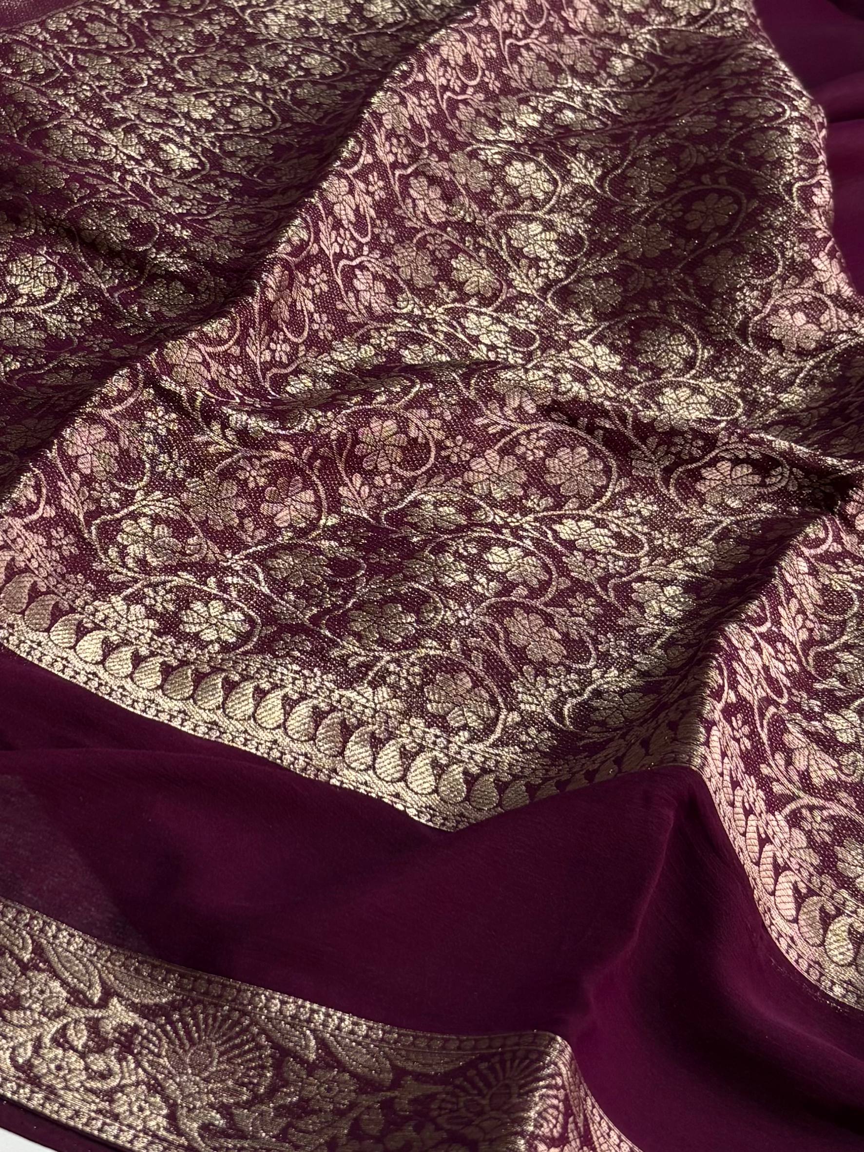 Plum Purple Chiffon Silk Saree