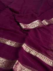 Plum Purple Chiffon Silk Saree