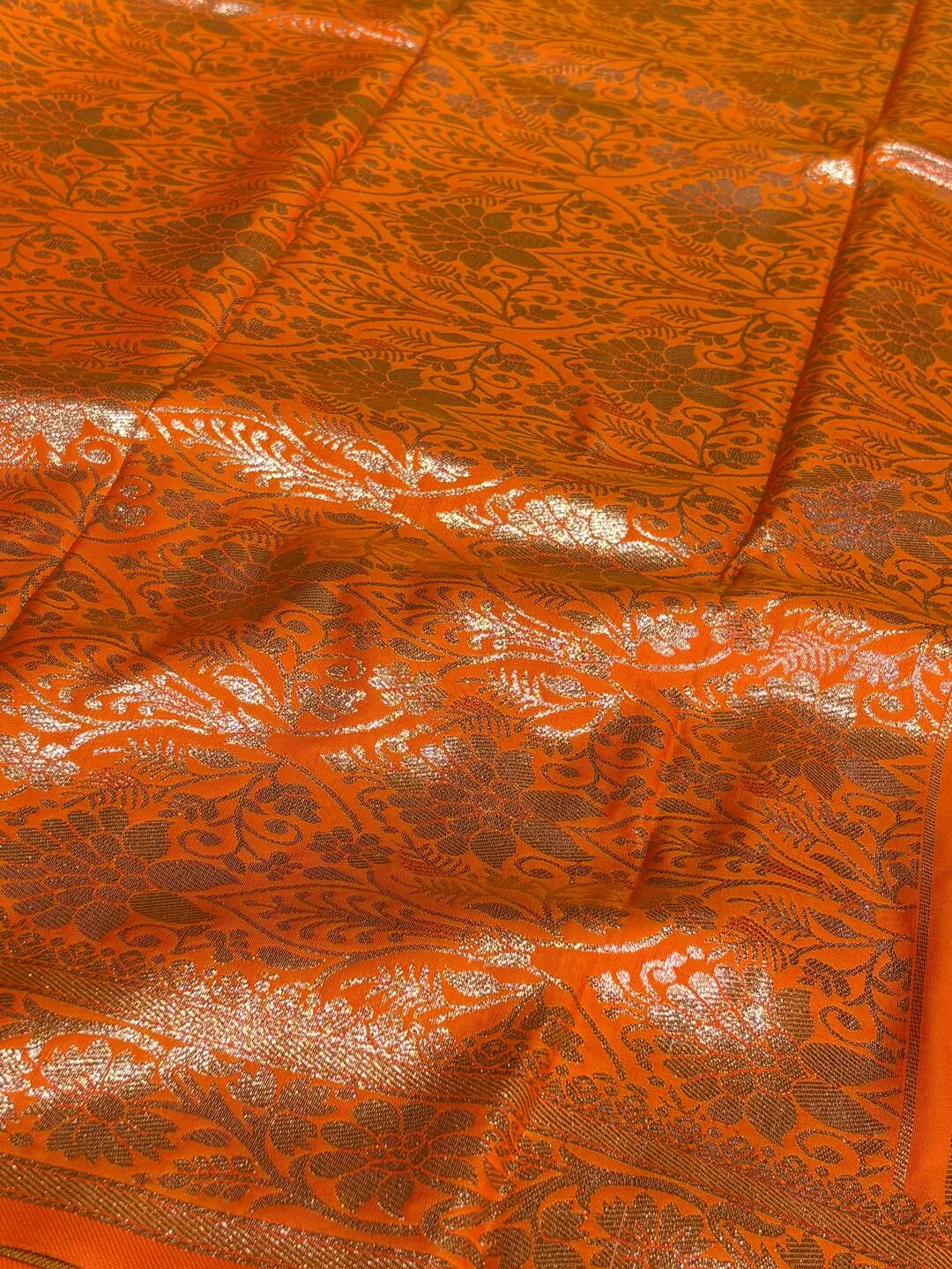 Orange Cotton Silk Saree