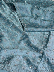 Turquoise Blue Georgette saree