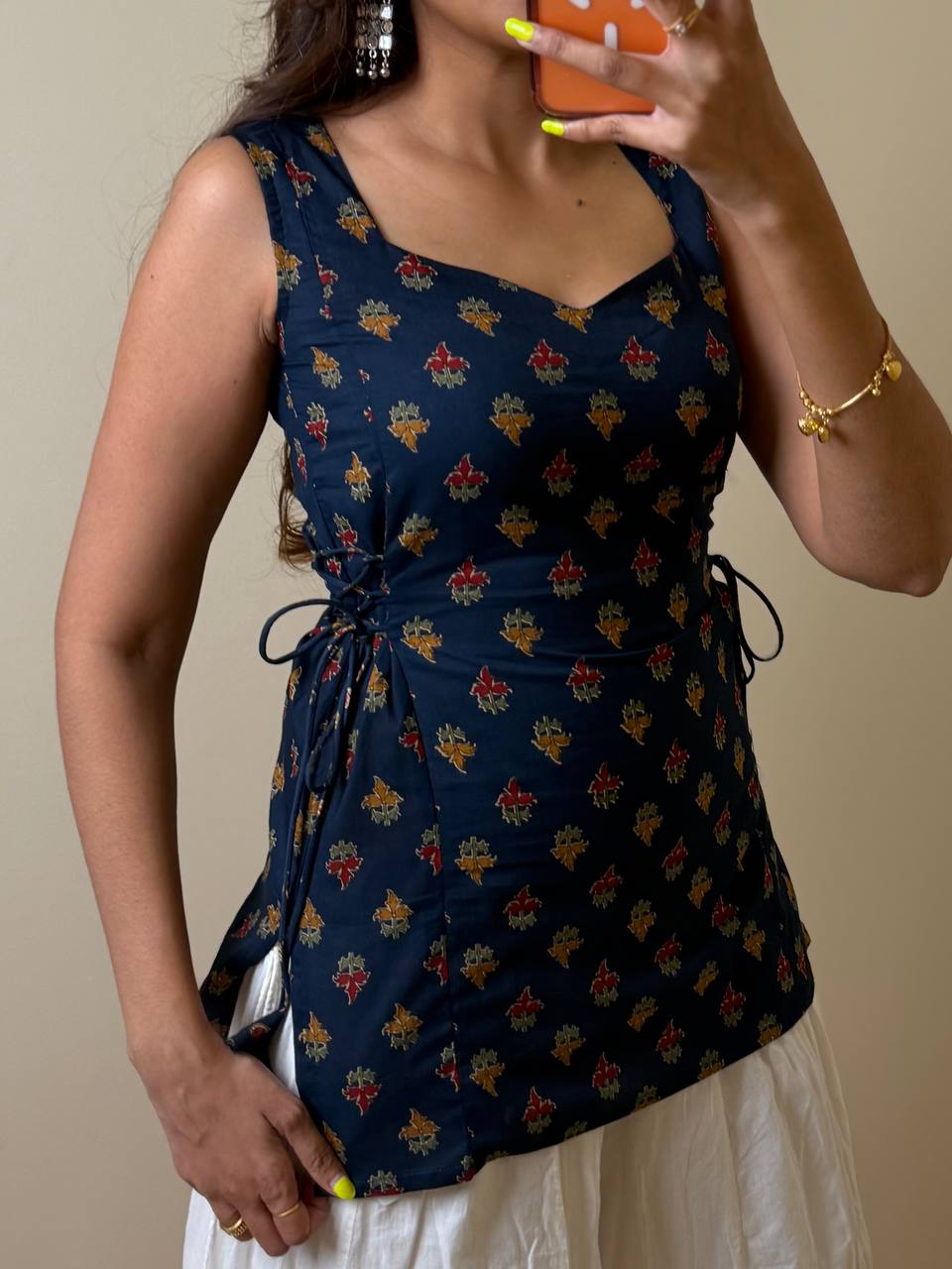 Navy Blue Handblock Cotton Top